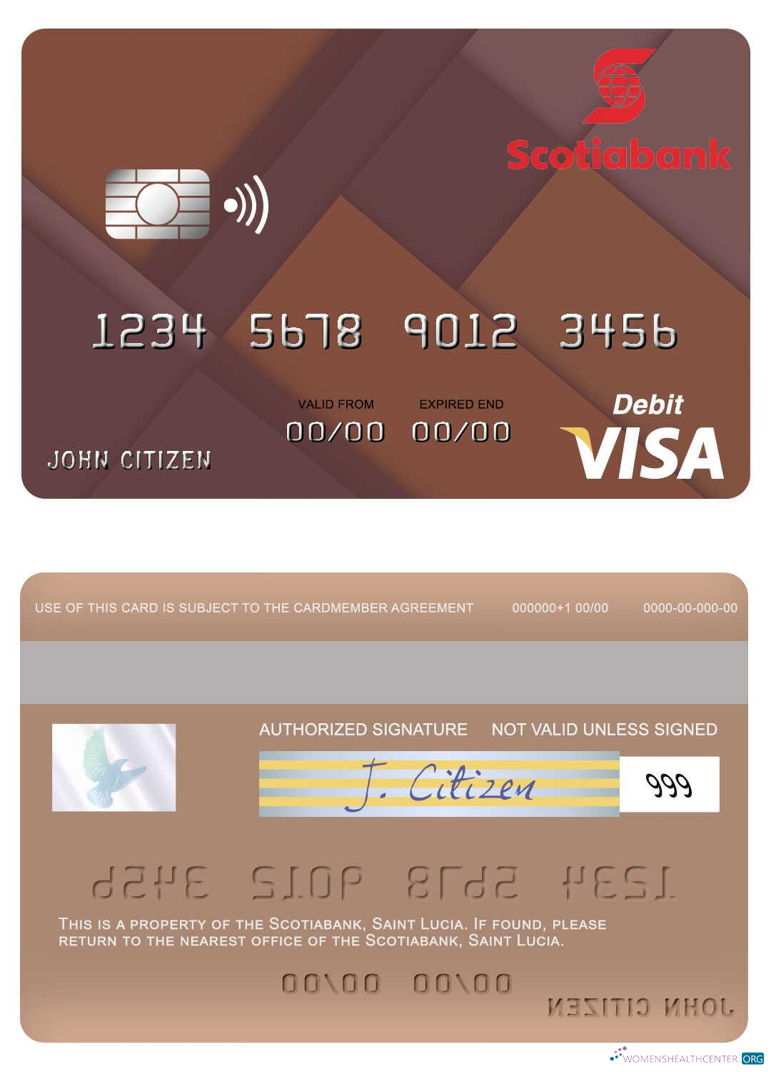 Download Saint Lucia Scotiabank visa debit card Photoshop template
